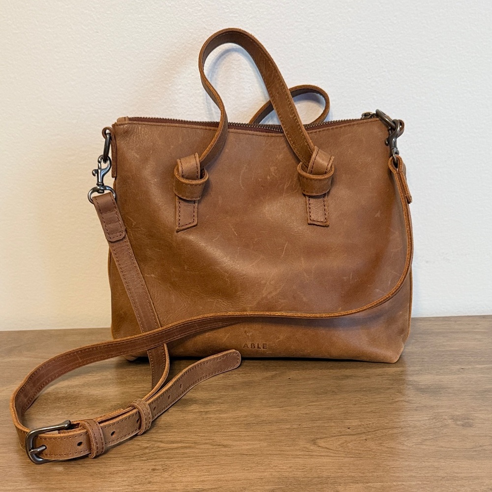 Able Tan Leather Handbag with Adjustable Strap